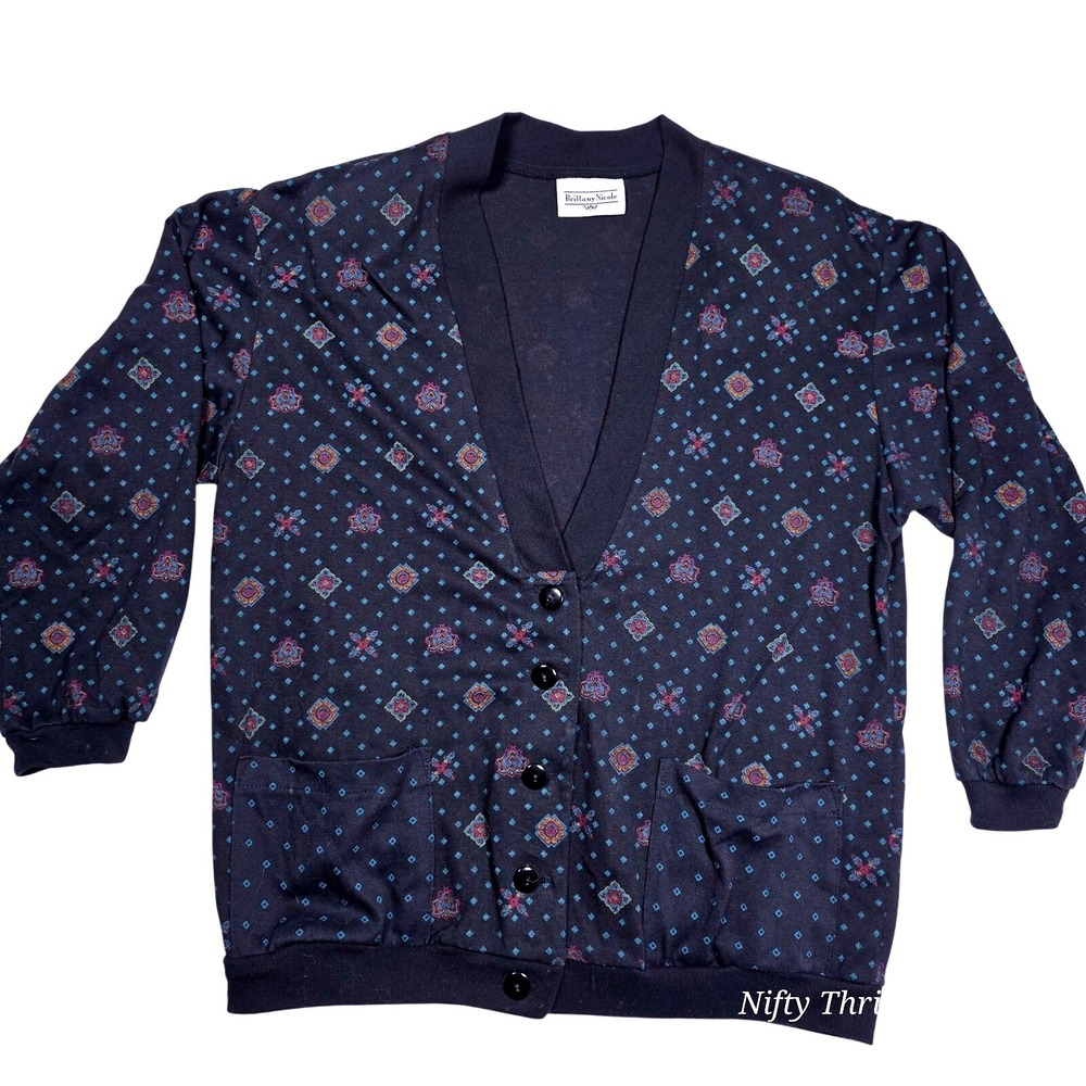 Vintage Brittany Nicole Patterned Cardigan Sweater Size Small 1990's